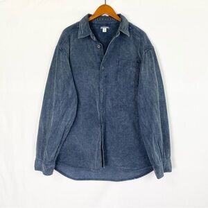 Mododoc Corduroy Long Sleeve Jacket Shirt Blue Ribbed Relaxed Collared Size‎ XXL